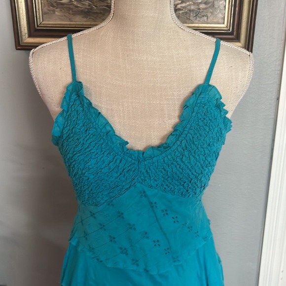 Turquoise Tiered Mini Dress by Connected with Adjustable Straps / Size PM - Picture 3 of 8